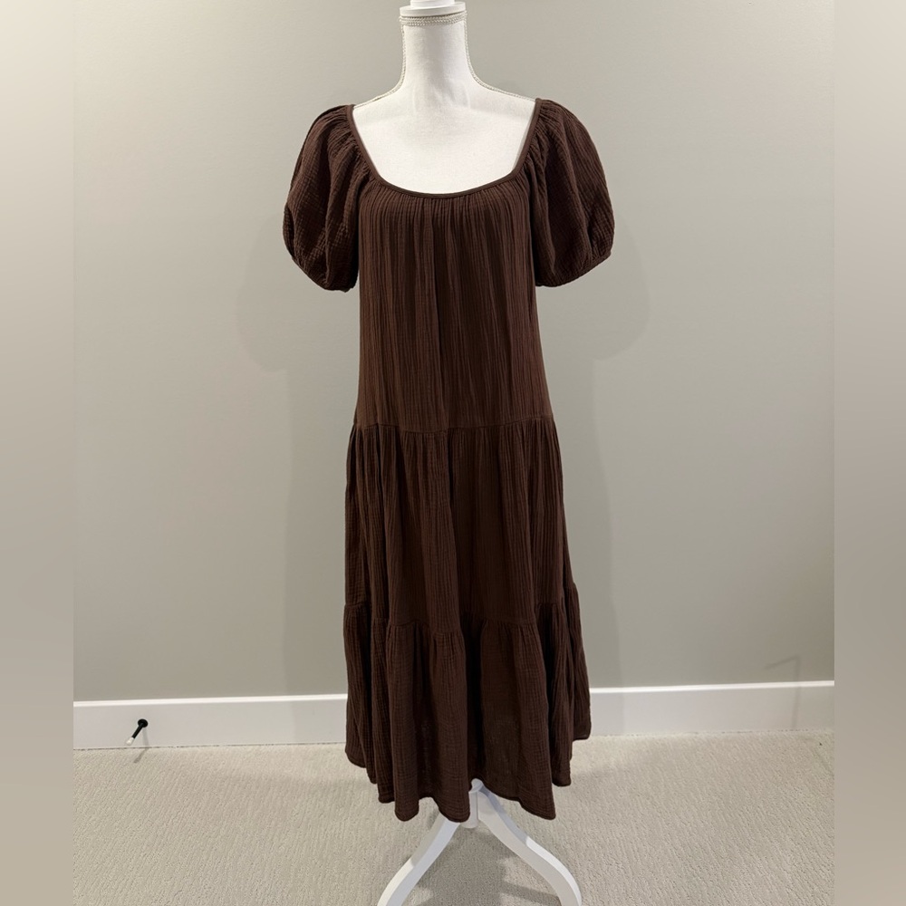 Honorine Pamela Cotton puff sleeve tiered dress size XS Brown
